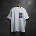 White t-shirt with a colorful aztec.exe design on the front left chest