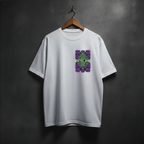 White t-shirt with a colorful aztec.exe design on the front left chest