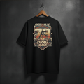 Black t-shirt with drag racing graphic back view