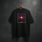 Black t-shirt with a sunset design of Namibia desert on the front