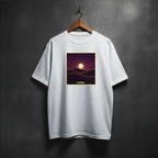 White t-shirt with a sunset design of Namibia desert on the front