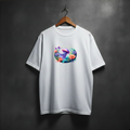 White t-shirt with a colorful jellyfish design on the front chest