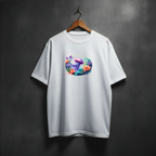 White t-shirt with a colorful jellyfish design on the front chest