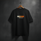Black t-shirt with 'PRESSURE WEAR' logo no fire front view 