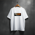 White t-shirt with 'PRESSURE WEAR logo no flame front view
