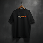Black t-shirt with 'PRESSURE WEAR' logo front view
