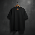 Black t-shirt with a small Fire logo at the back