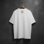 White t-shirt with a samll Fire logo  on the back