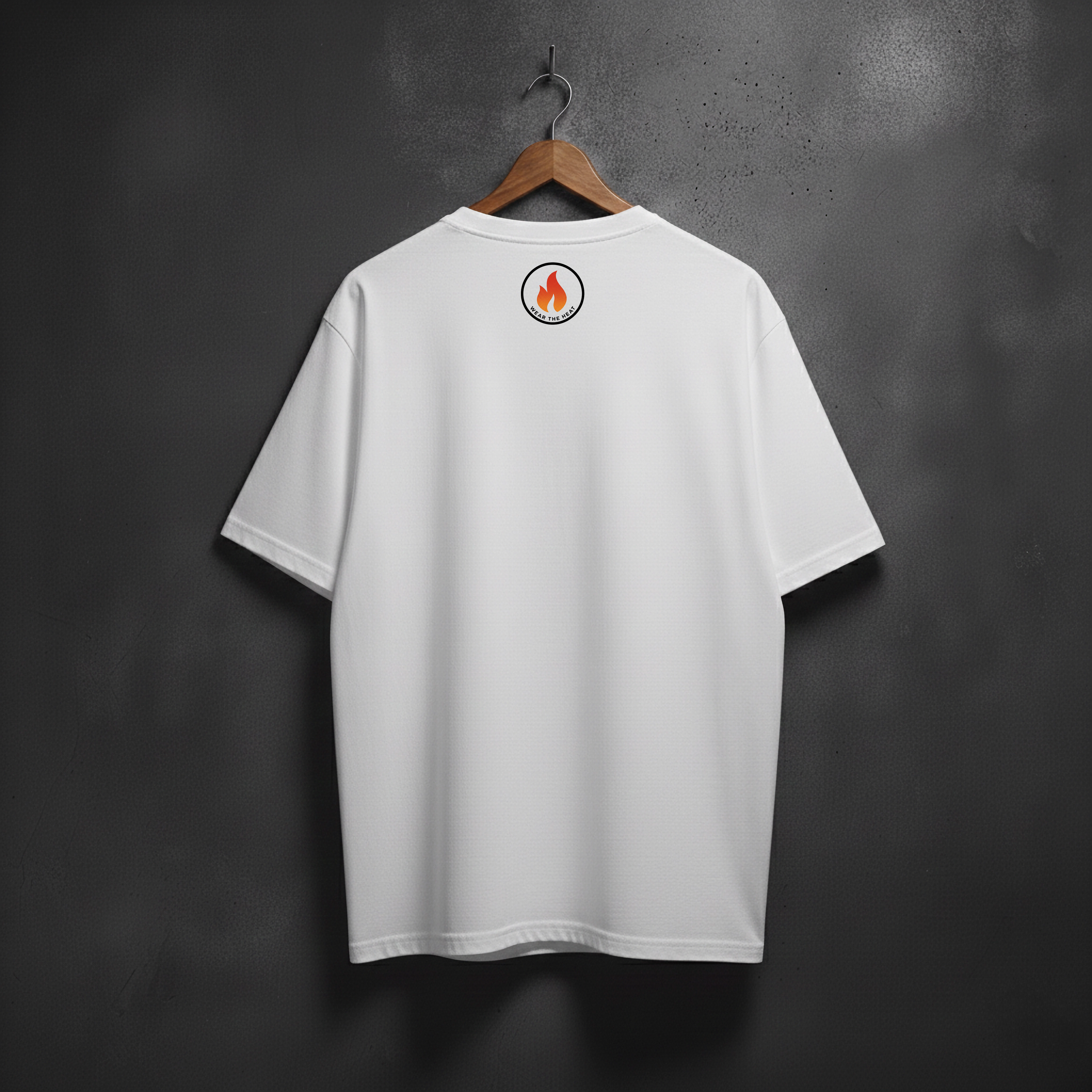 White t-shirt with a Fire logo back view