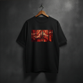 Black t-shirt with a colorful sequoia graphic ON the front chest