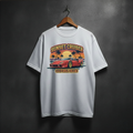 White t-shirt with 'Sunset Cruiser California Dreams' graphic front chest