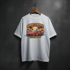 White t-shirt with 'Sunset Cruiser California Dreams' graphic front chest