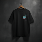 Black t-shirt with a neon graphic on the front left side
