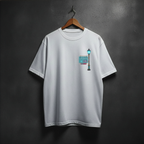 White t-shirt with a neon graphic on the front left side
